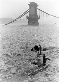Residents of Budapest on the frozen Danube in the winter of 1944-45.